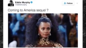 Postagem no Twitter de Eddie Murphy,com Vanessa Calloway e um pergunta:Um Principe em Nova York 2